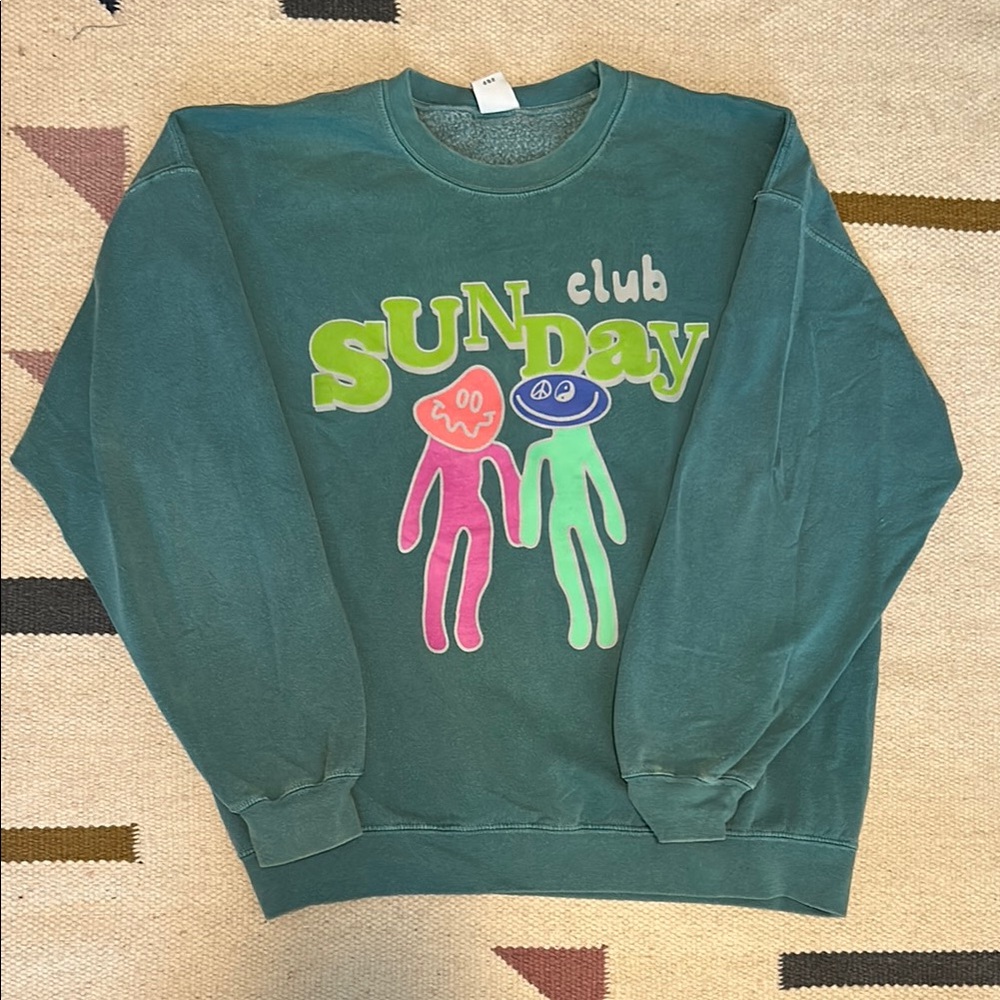 Urban Outfitters - “SunDay club” Teal Graphic Crewneck Sweater